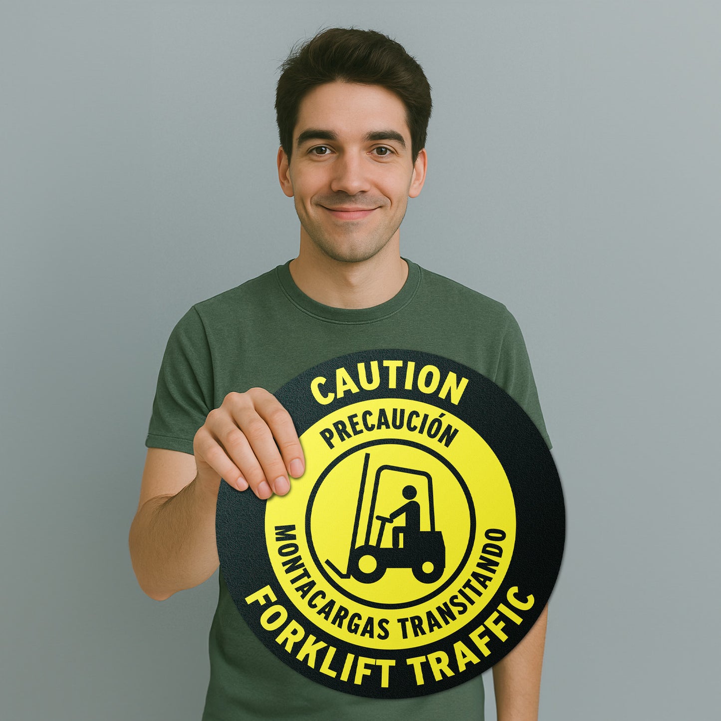 17 x 17in Floor Sticker: Caution Forklift Traffic Sign (Bilingual, 2-Pack)
