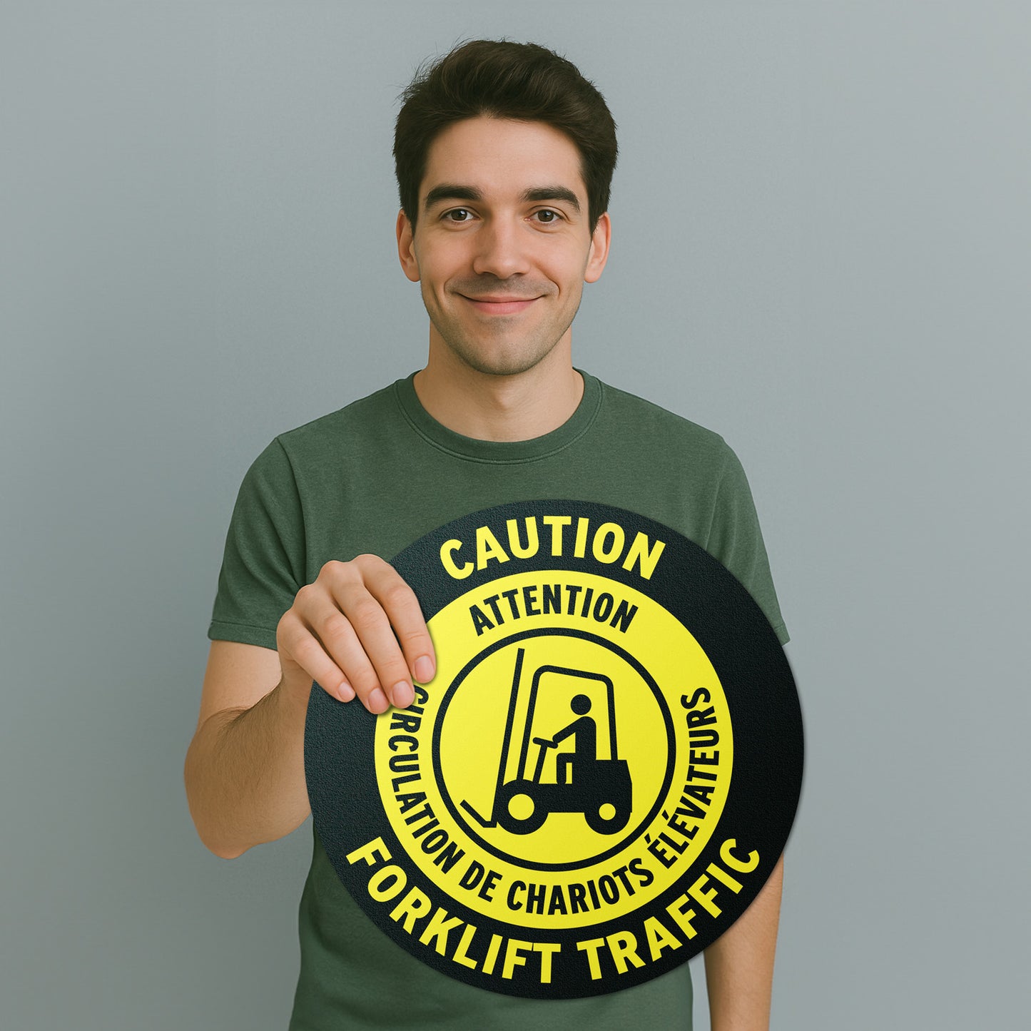 17 x 17in Floor Sticker: Caution Forklift Traffic Sign (Bilingual French, 2-Pack)