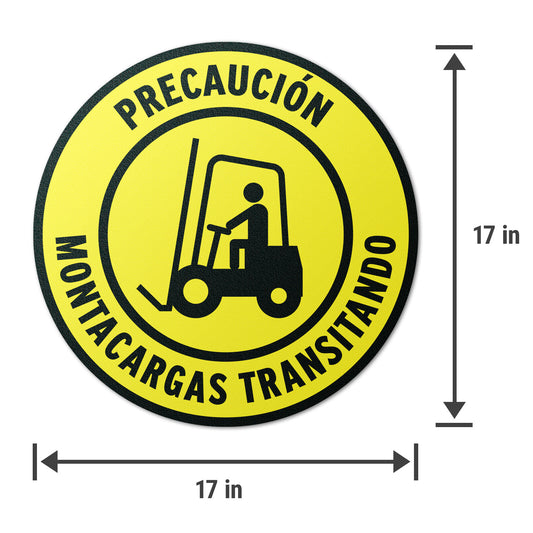 17 x 17in Floor Sticker: Precaucion Montacargas Transitando Forklift Caution (Spanish. 2-Pack)