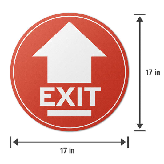 17 x 17in Floor Sticker: Exit Sign with Arrow Red & White (2-Pack)