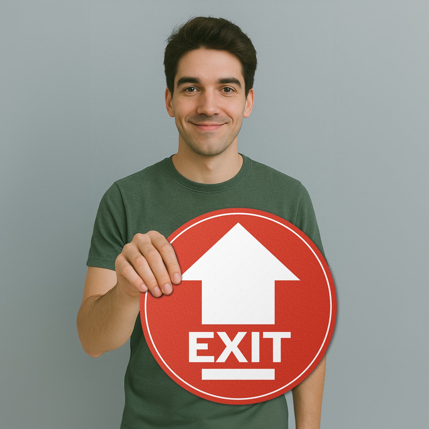17 x 17in Floor Sticker: Exit Sign with Arrow Red & White (2-Pack)