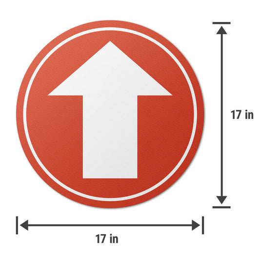 17 x 17in Floor Sticker: Red & White Directional Arrow Sign (2-Pack)