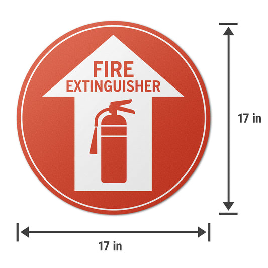 17 x 17in Floor Sticker: Fire Extinguisher White Arrow in Red Circle (2-Pack)