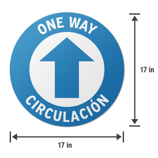 17 x 17in Floor Sign: One Way, Circulacion Sign Bilingual (2-Pack)