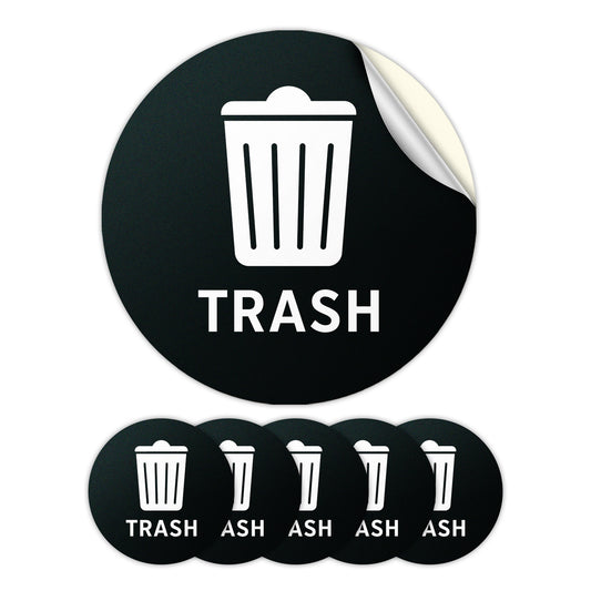 4in Waste Bin Label: Trash Can Logo Circle Sticker