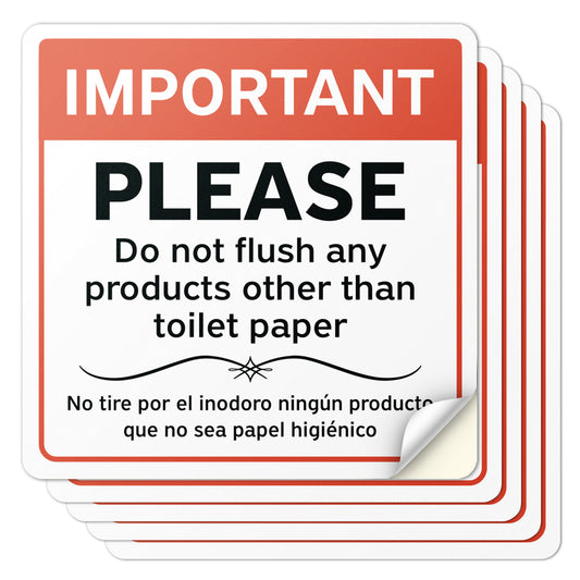 6 x 6in Restroom Sticker: Do Not Flush Bathroom Reminder (Bilingual)