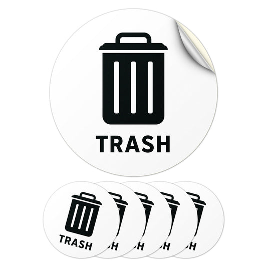 5in Waste Bin Label: Trash Can Image Circle Sticker