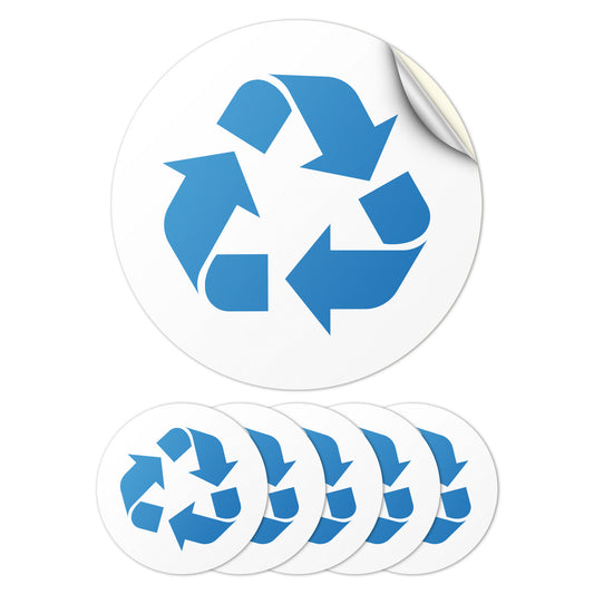 5 inch Bin Label: Recycle Symbol Universal Vinyl Sticker (White & Blue)