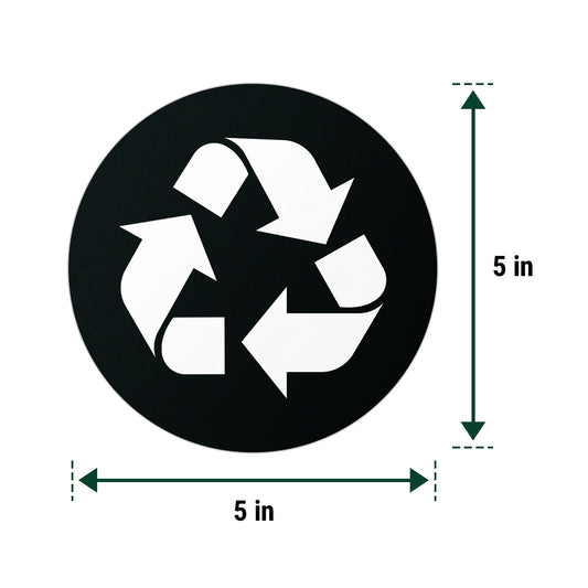5 inch Bin Label: Recycle Symbol Universal Vinyl Sticker (Black & White)