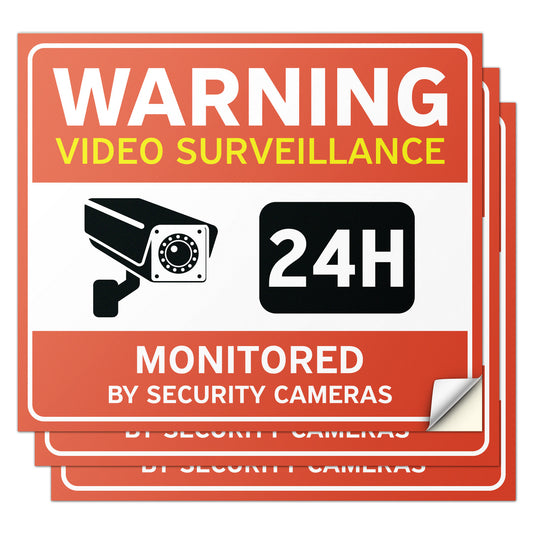 7 x 6in Warning Sticker: Video Surveillance 24hr Security Camera Notice