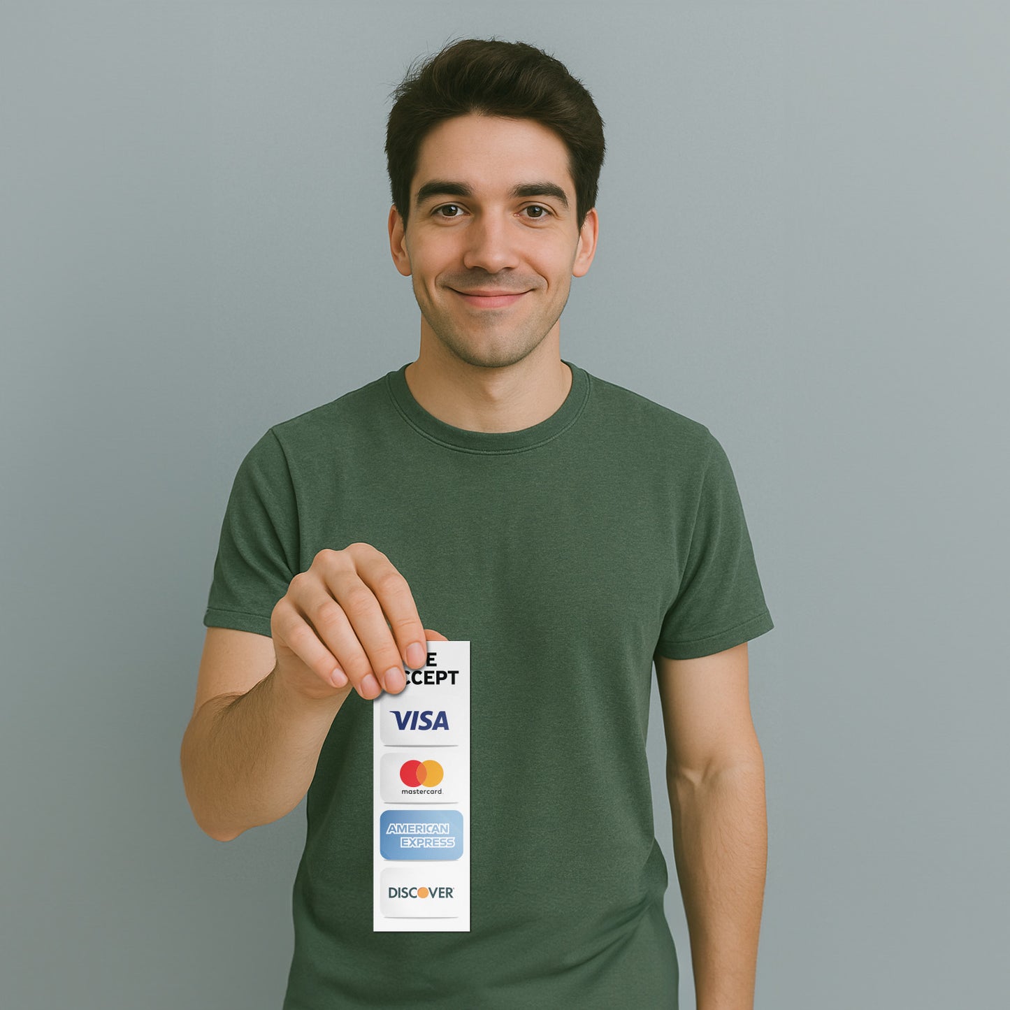 3 x 9in Payment Sticker: We Accept 4 Forms of Credit Cards Sticker