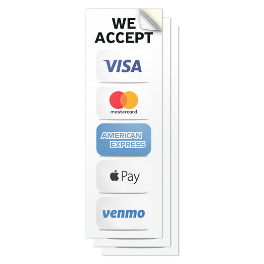 3 x 9in Payment Sticker: We Accept Credit Cards Decal (Includes Venmo)