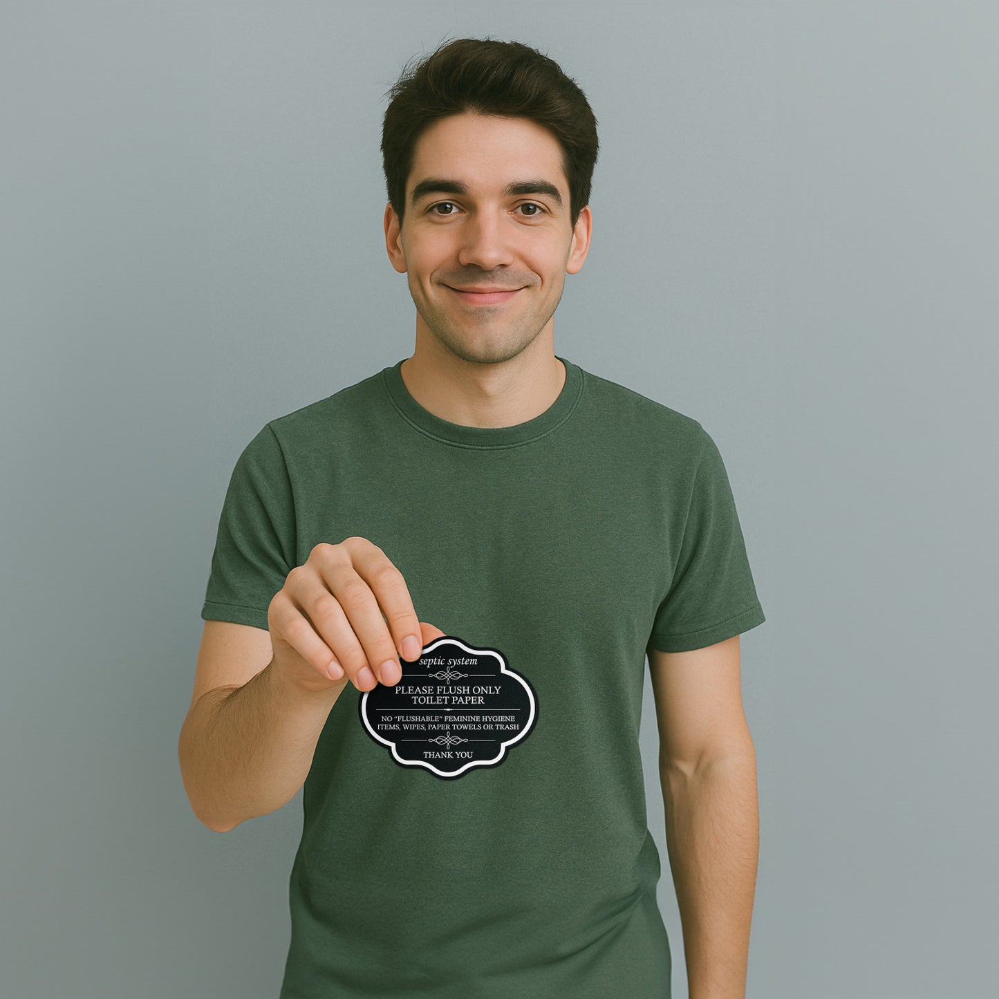 5 x 4in Restroom Decal: Flush Only Toilet Paper Reminder Sticker (Black)