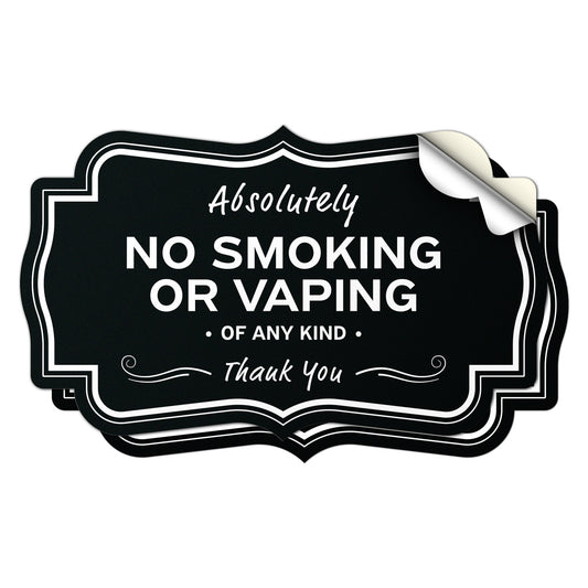 5 x 3in Warning Sticker: Absolutely No Smoking or Vaping Safety Label
