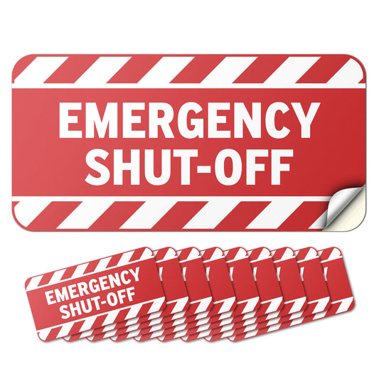 2 x 1in Safety Notice Decal: Emergency Shut Off Vinyl Sticker