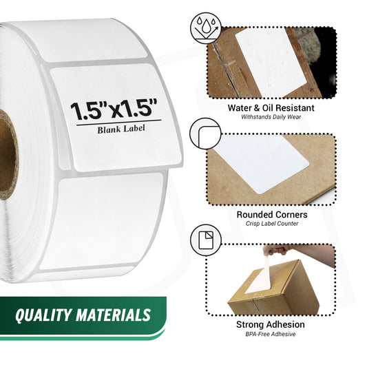 1.5 x 1.5in Direct Thermal Labels: Zebra Printer Compatible (14400 Total)