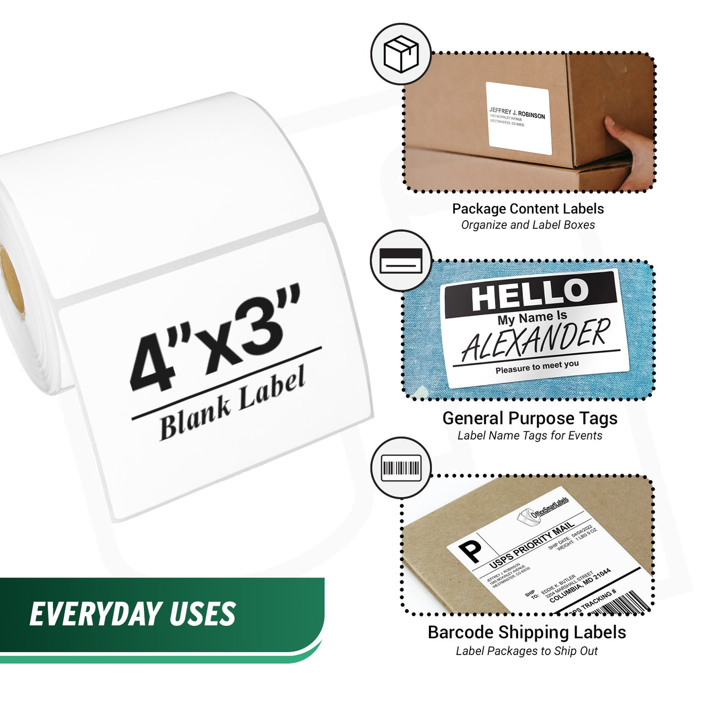 4 x 3in Blank Label: Direct Thermal Permanent Adhesive (1 inch Core)