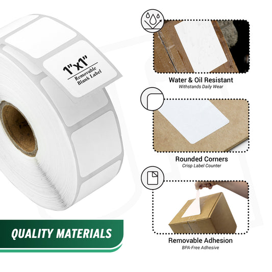 1 x 1in Removable Direct Thermal Labels: Zebra Printer Compatible (27600 Total)