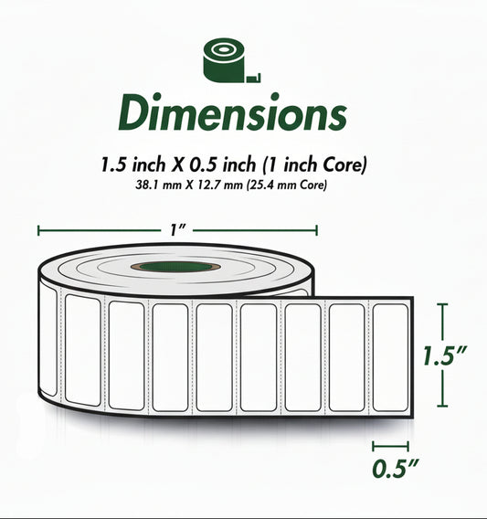1.5 x 0.5in Blank Label: Direct Thermal (1 inch Core)