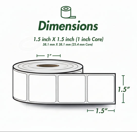 1.5 x 1.5in Blank Label: Direct Thermal (1 inch Core)