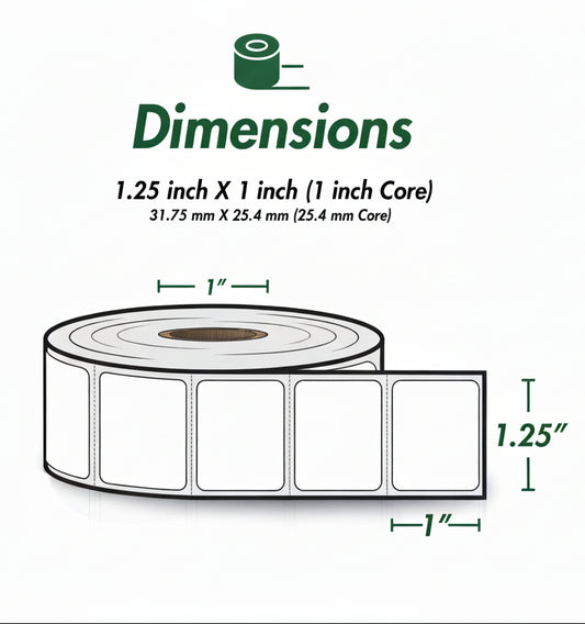 1.25 x 1in Blank Label: Direct Thermal (1 inch Core)