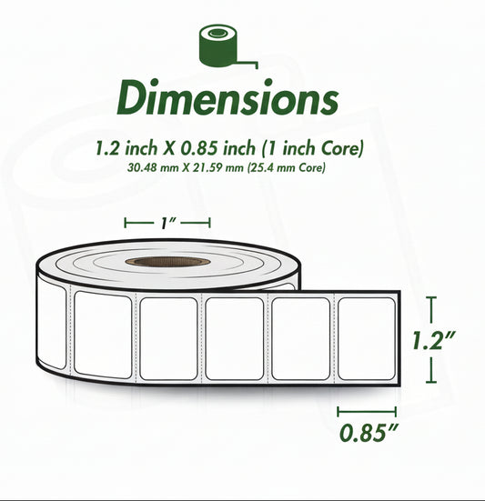1.25 x 0.85in Blank Label: Direct Thermal (1 inch Core)