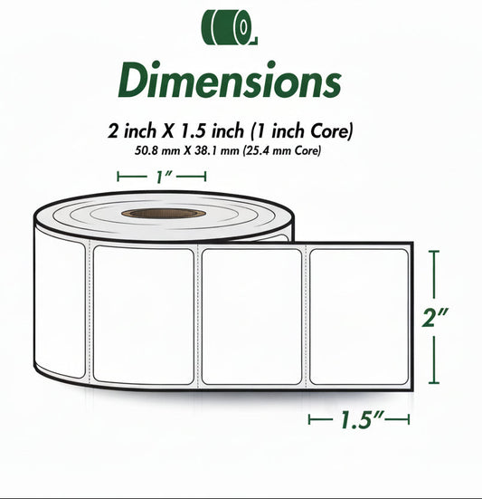 2 x 1.5in Blank Label: Direct Thermal (1 inch Core)