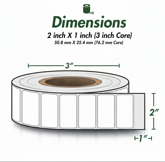 2 x 1in Blank Label: Direct Thermal (3 inch Core)