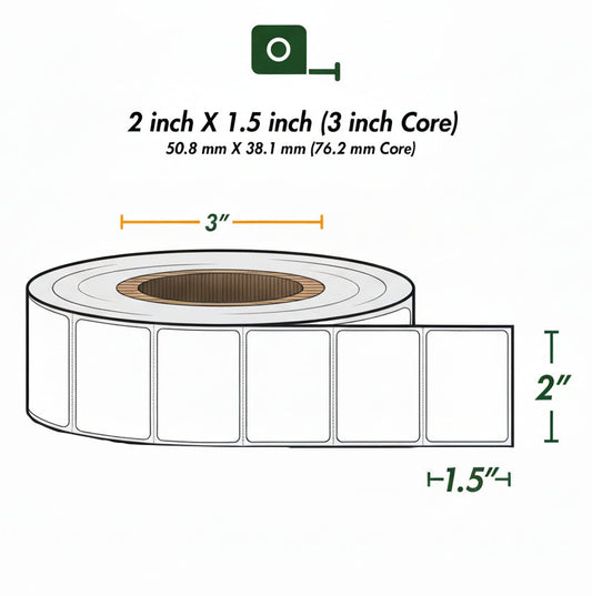 2 x 1.5in Blank Label: Direct Thermal (3 inch Core)
