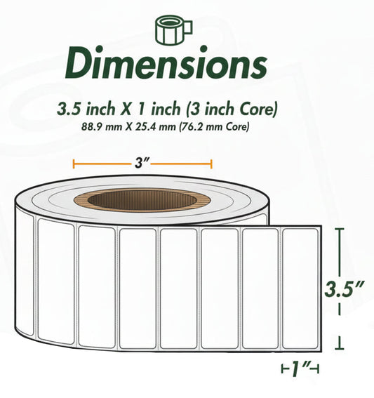 3.5 x 1in Blank Label: Direct Thermal (3 inch Core)