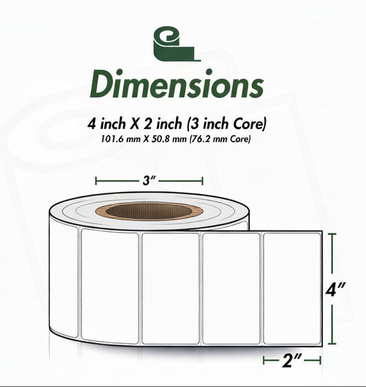 4 x 2in Blank Label: Direct Thermal (3 inch Core)