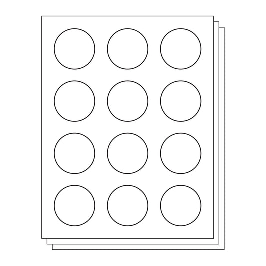 2 inch Circle Labels: 12UP Blank, White Matte (12 per Sheet)