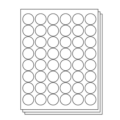 1.2 inch Circle Labels: 48UP Blank, White Matte (48 per Sheet)