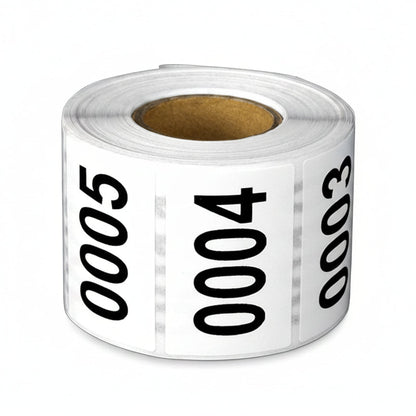 1 x 1.5 inch Consecutive Numbers 0001 to 0500 Stickers (Roll)