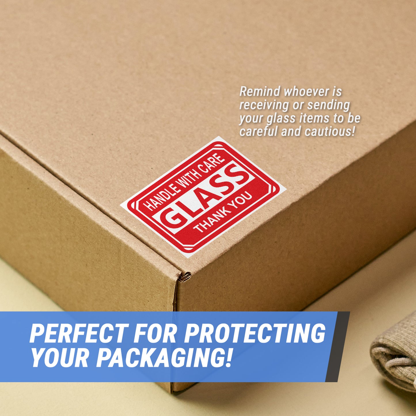 3 x 2in Stickers: Glass Handle with Care Shipping Label Roll