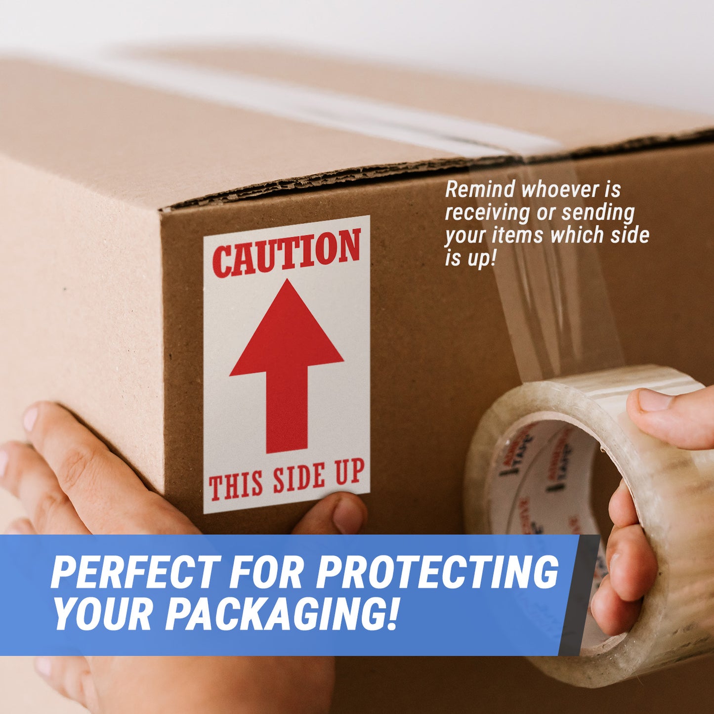 3 x 5in Stickers: Caution This Side Up Arrow Shipping Labels