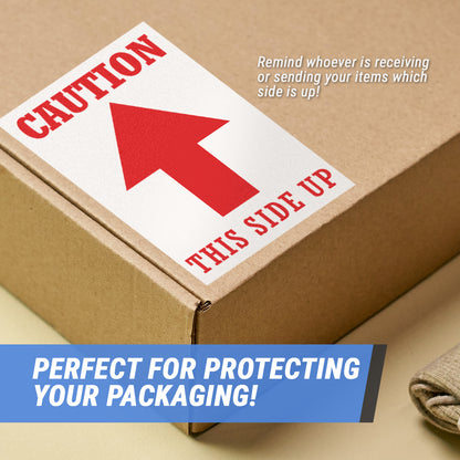 3 x 5in Stickers: Caution This Side Up Arrow Shipping Labels