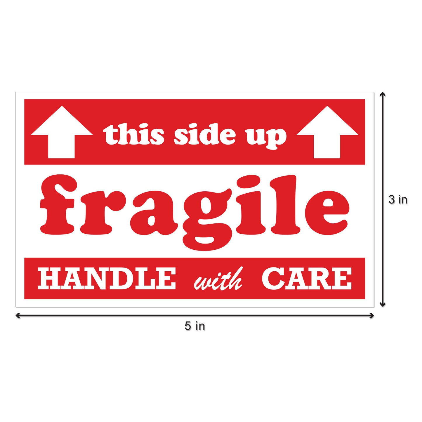 5 x 3in Stickers: Fragile, This Side Up Arrows, Handle with Care Shipping Labels