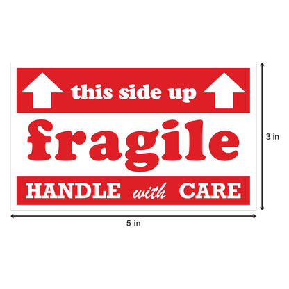 5 x 3in Stickers: Fragile, This Side Up Arrows, Handle with Care Shipping Labels