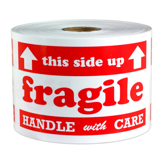 5 x 3in Stickers: Fragile, This Side Up Arrows, Handle with Care Shipping Labels