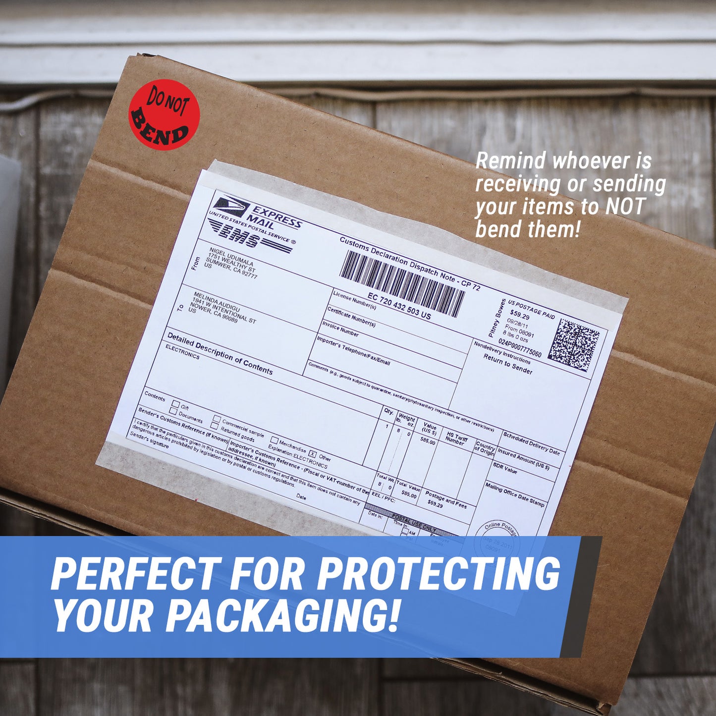 1.5in Stickers: Do Not Bend Shipping Labels