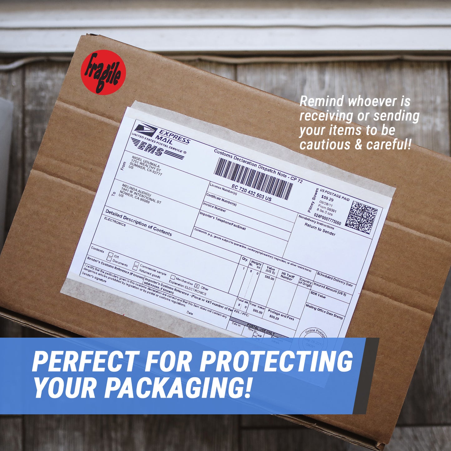 1.5in Stickers: Fragile Handle with Care Shipping Labels