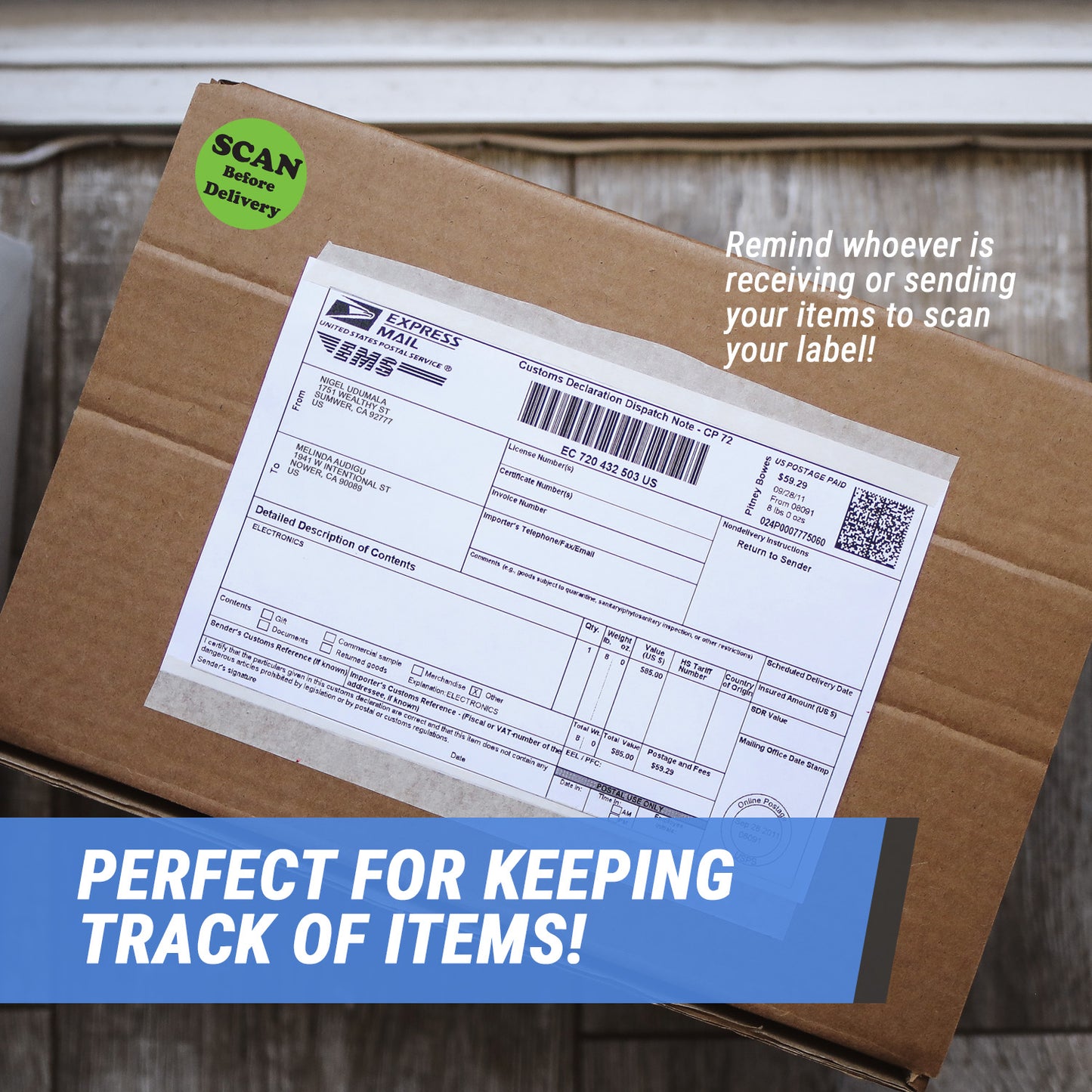 1.5in Stickers: Scan Before Delivery Shipping Labels