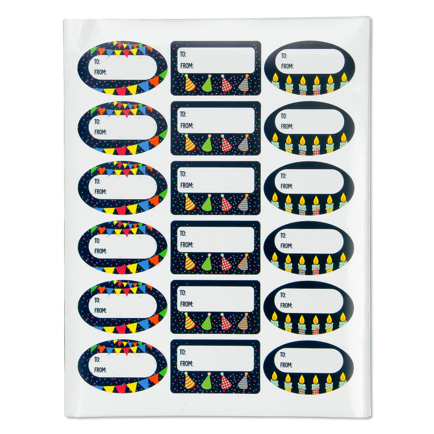 2.5 x 1.5in Stickers: Black Birthday Gift Tag Labels 3 Designs