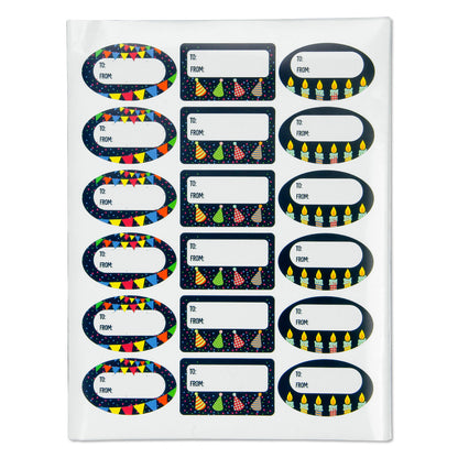 2.5 x 1.5in Stickers: Black Birthday Gift Tag Labels 3 Designs