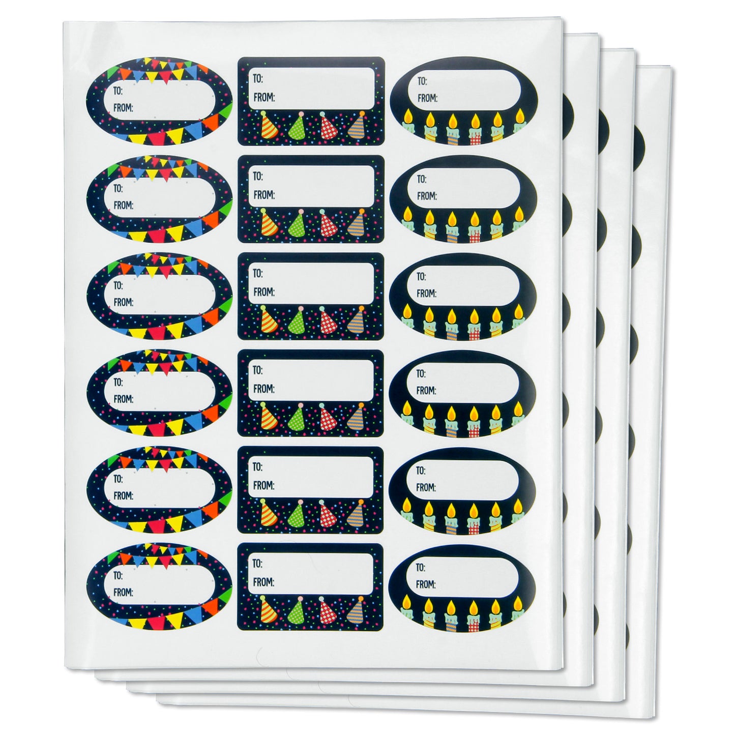 2.5 x 1.5in Stickers: Black Birthday Gift Tag Labels 3 Designs