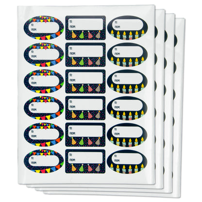 2.5 x 1.5in Stickers: Black Birthday Gift Tag Labels 3 Designs
