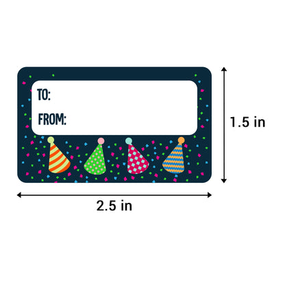 2.5 x 1.5in Stickers: Black Birthday Gift Tag Labels 3 Designs