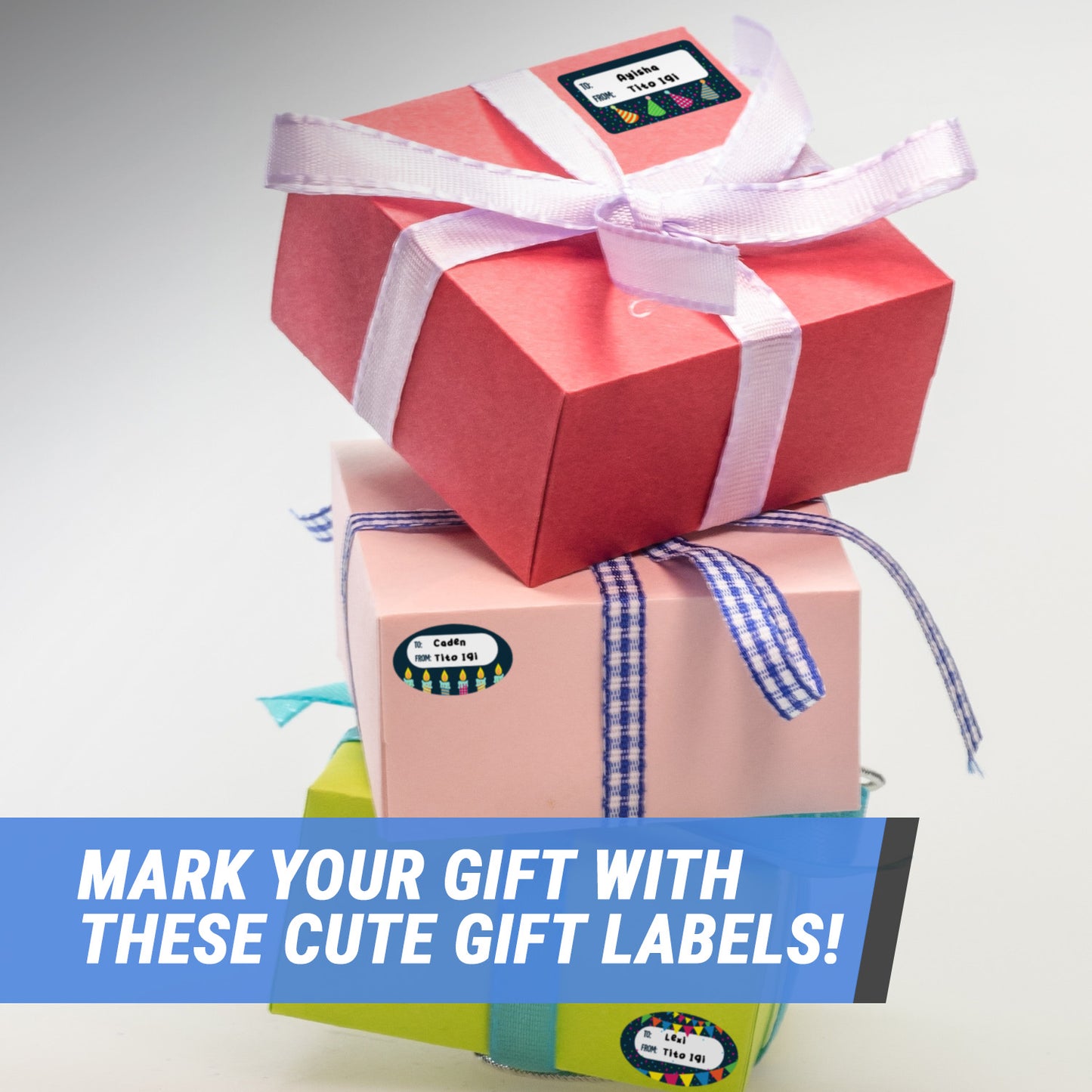 2.5 x 1.5in Stickers: Black Birthday Gift Tag Labels 3 Designs