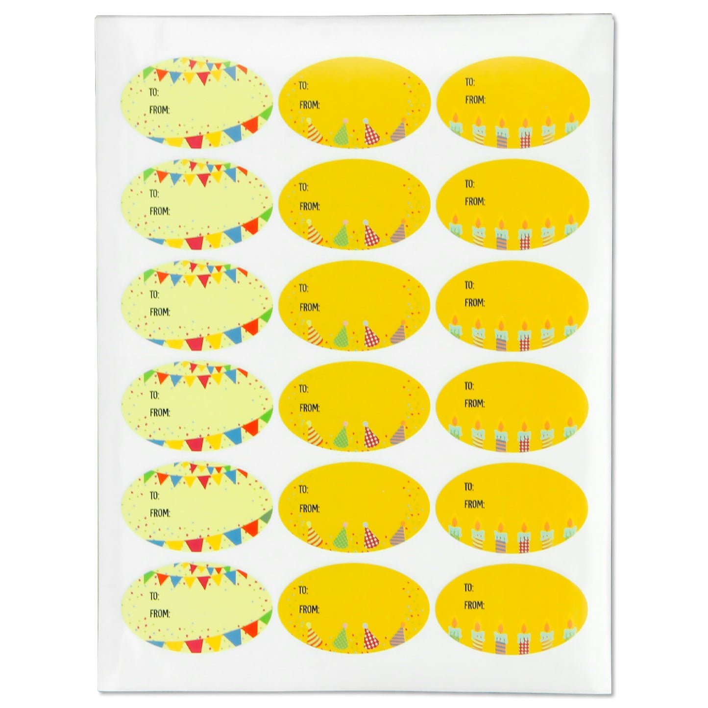 2.5 x 1.5in Stickers: Yellow Birthday Gift Tag Labels 3 Designs